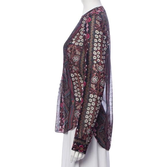 VERONICA BEARD Lowell Blouse Floral Paisley Black Brown Sheer Top Long Sleeves 4 - Picture 2 of 10